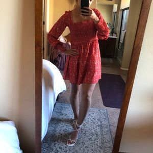 NWOT XLE orange floral square neck dress, size M